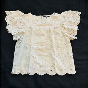 7 for All Mankind eyelet lace flutter sleeve top, XS romantic boho summer blouse